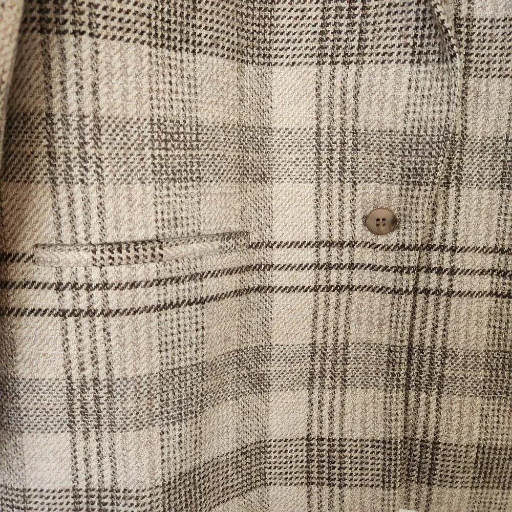 Austin Hill Beige Brown Plaid 100% Wool Blazer Jacket Preppy Winter Work Office - Picture 6 of 12